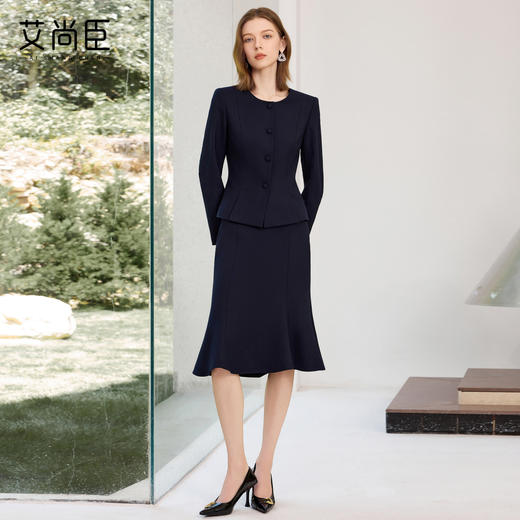 艾尚臣时尚西装套装裙女秋季新款藏青色气质西服半裙两件套工作服 商品图1