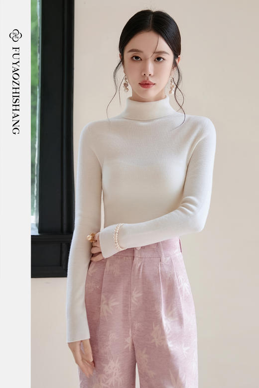 FUYAO扶摇 纯羊毛针织衫女2025冬长袖高领气质高级感通勤百搭上衣 商品图5