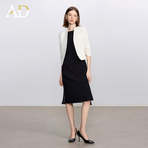 AD简约米白色无领西装外套女新款一粒扣职业装套装经理律师工作服 商品图1