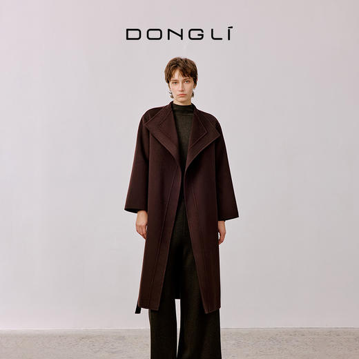 东黎 • 山羊绒女士秋冬西服翻领系带长款双面呢羊绒大衣 4A47 商品图2