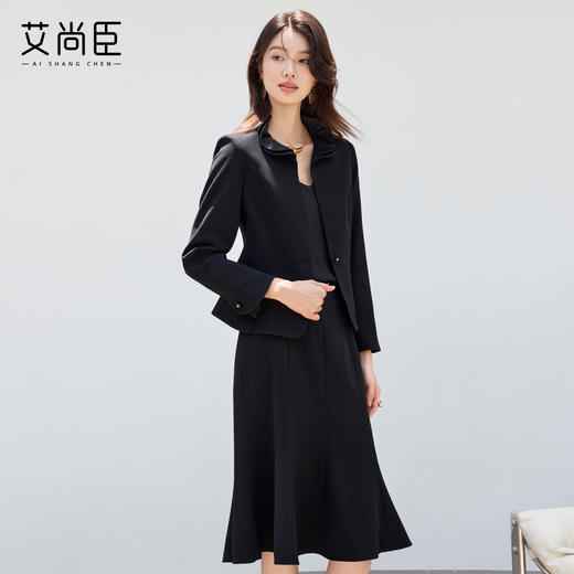 艾尚臣2025新款高级感黑色西装气质优雅正式场合时尚鱼尾裙两件套 商品图1