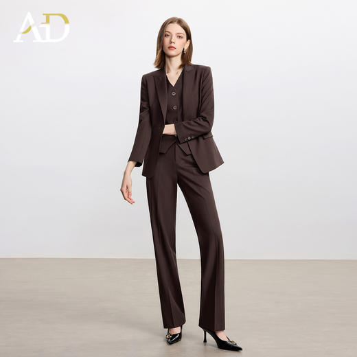 AD巧克力色时尚西装套装女秋冬款羊毛职业装显白显瘦阔腿裤三件套 商品图0