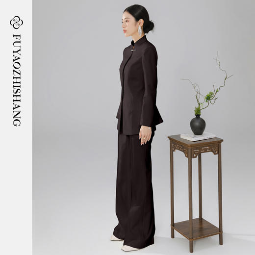 FUYAO扶摇 国风立领时尚套装女新中式气质西装两件套改良中山装秋 商品图4