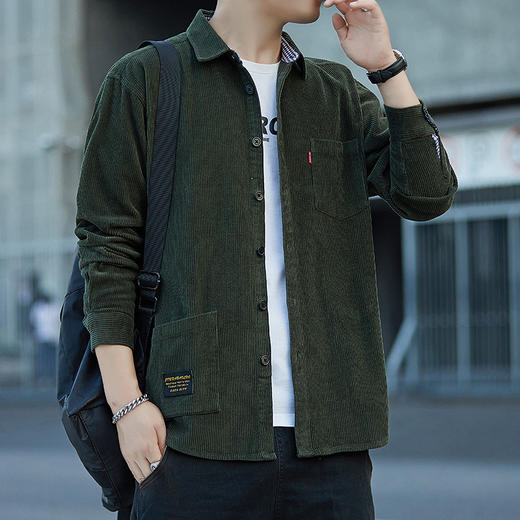 灯芯绒长袖衬衫男款春秋季纯棉衬衣男士工装外套痞帅休闲男装 商品图0