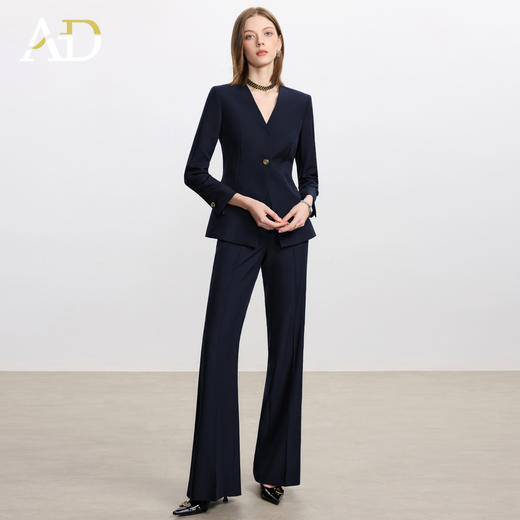 AD2025新款藏青色西装外套女春秋气质V领西服职业套装美容院工装 商品图3