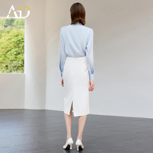 AD通勤蓝色衬衫女2025新款气质女神范职业装长袖衬衣包臀裙两件套 商品图4