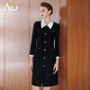 AD黑色雪尼尔接拼醋酸领连衣裙女秋冬季新款小香风黑白撞色西装裙 商品缩略图3