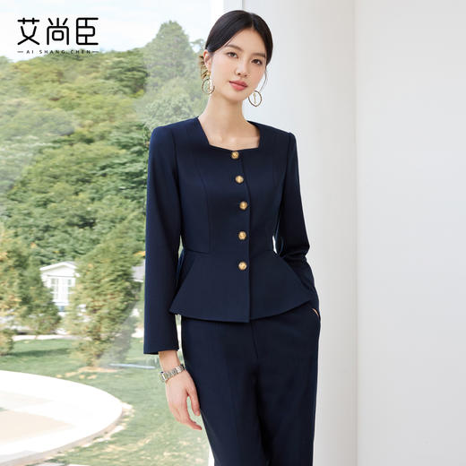 艾尚臣高级感藏青色西装气质优雅百搭酒店经理前台正式场合职业装 商品图0