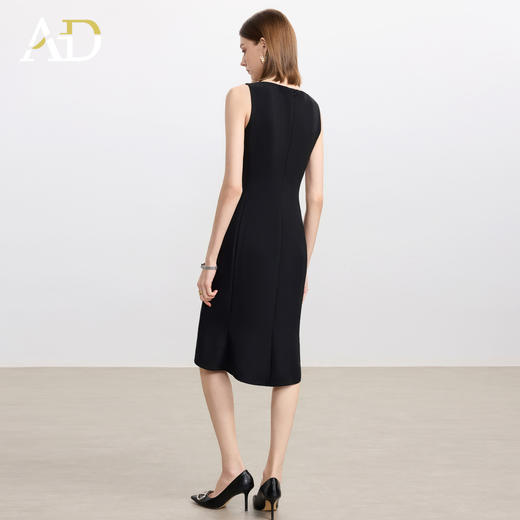 AD圆领醋酸连衣裙女夏季洋气显瘦通勤气质时尚无袖职业装中长款裙 商品图4