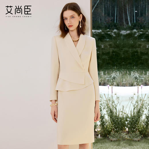 艾尚臣2025新款连衣裙女秋轻奢高级感假两件西装裙轻熟风职场裙子 商品图0
