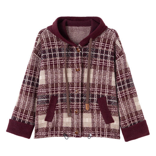 CC 10-5072连帽格子宽松呢子针织开衫 商品图4