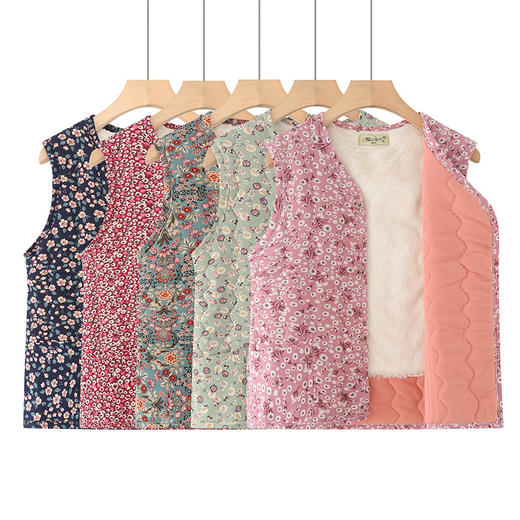 FW M07加绒坎肩妈妈碎花加棉加厚贴片保暖背心带口袋 商品图0