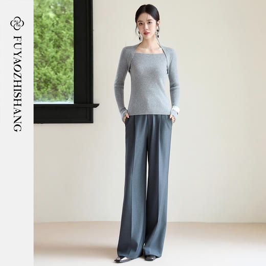 FUYAO扶摇 弹力显瘦羊绒衫女2025冬新款针织衫显瘦露锁骨纯羊毛衫 商品图1