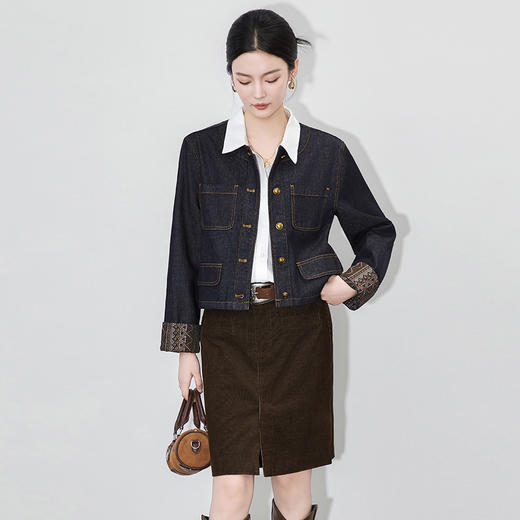 「高货wl」全新升级【铂金会员330/天猫449/差价119】(05435)洛诗琳复古拼接设计感牛仔外套2025秋季民族风气质短外套 商品图0