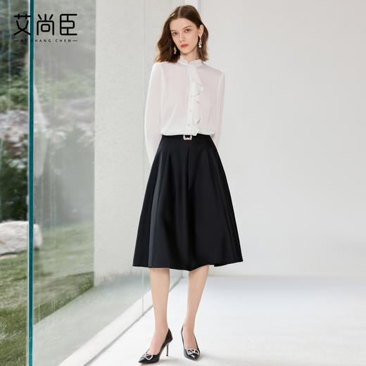 艾尚臣白色花边领衬衫套装裙女士法式长袖名媛衬衣轻奢高级感穿搭 商品图3