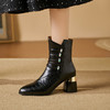 【预售5天】法式粗跟短靴，时尚方头单靴加绒显瘦百搭高跟马丁靴SY&613 商品缩略图1