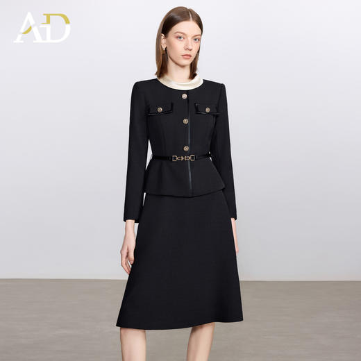 AD秋季千金风女装2025新款乱麻大摆裙法式优雅香槟色醋酸领连衣裙 商品图2