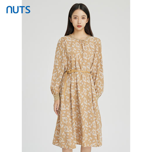 NUTS商场同款设计感气质收腰A字显瘦长袖碎花连衣裙女242103342 商品图1