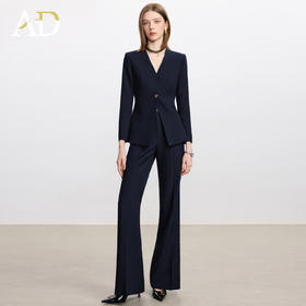 AD2025新款藏青色西装外套女春秋气质V领西服职业套装美容院工装