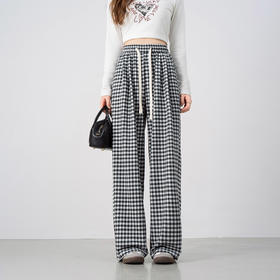 休闲格子直筒布制裤-纪念日百货门店同款165143780