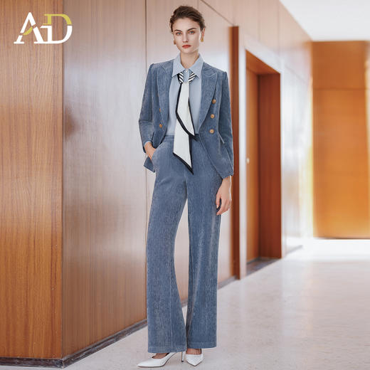 AD蓝色灯芯绒西装套装女2025新款高级感气质名媛高端职业装西服 商品图2