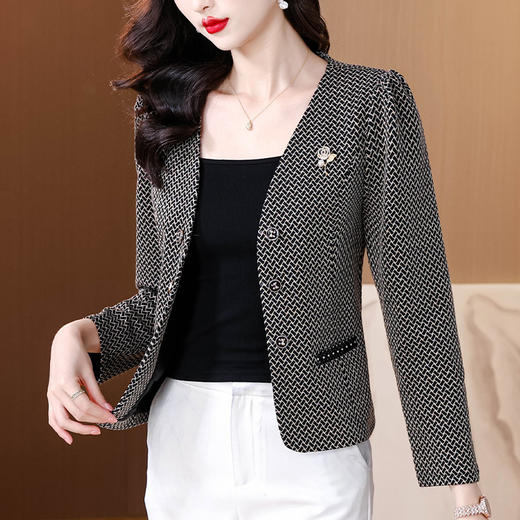 KQL E333M3103小西装妈妈外套修身显瘦气质双排扣西服 商品图0