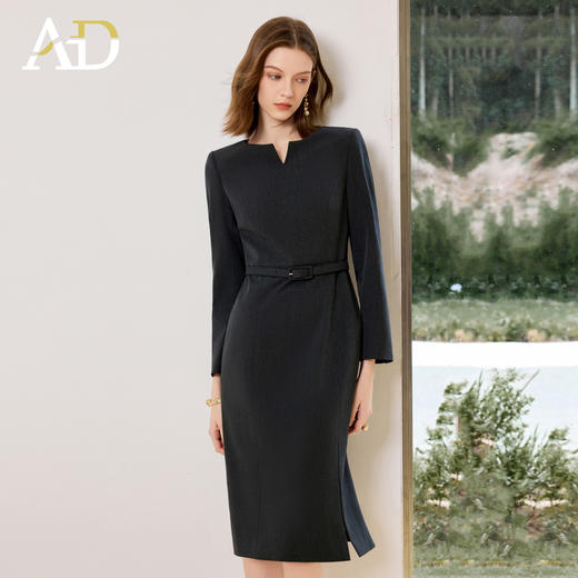 AD通勤职业连衣裙女2025新款秋冬高级感气质收腰显瘦中长款工作服 商品图0