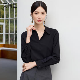 艾尚臣新款高级感黑色轻熟风V领衬衫气质简约通勤正式场合上衣