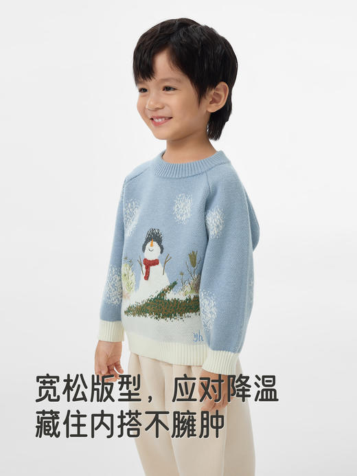 英氏儿童针织毛衣秋冬保暖亲肤雪人新款圆领套头上衣YRMHJ4R028A 商品图2