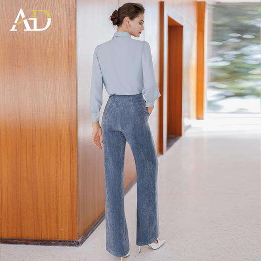AD灯芯绒直筒裤女2025新款秋冬高级感气质衬衫两件套显瘦阔腿长裤 商品图4