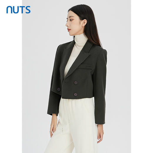 NUTS商场同款秋冬款纯色简约气质时尚百搭短款毛呢外套女241154100 商品图3
