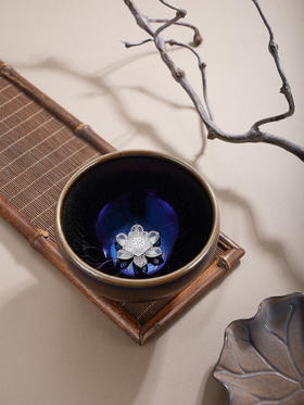 子佩集【福海鱼莲】S990银摆件【YSYCJ006】茶具品茗杯茶杯原创作品蓝色花丝莲花金鱼2509