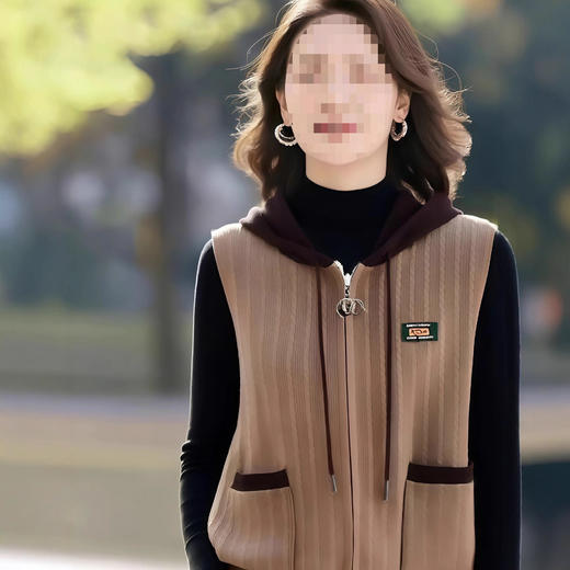 XMZ1210女装时尚洋气简约通勤百搭连帽针织马甲秋冬季驼色橘色其他肩带款 商品图3