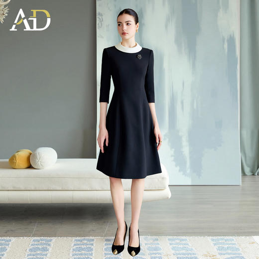 AD黑色连衣裙女春秋季新款超好看约会穿搭气质高级感高级感圆领 商品图1