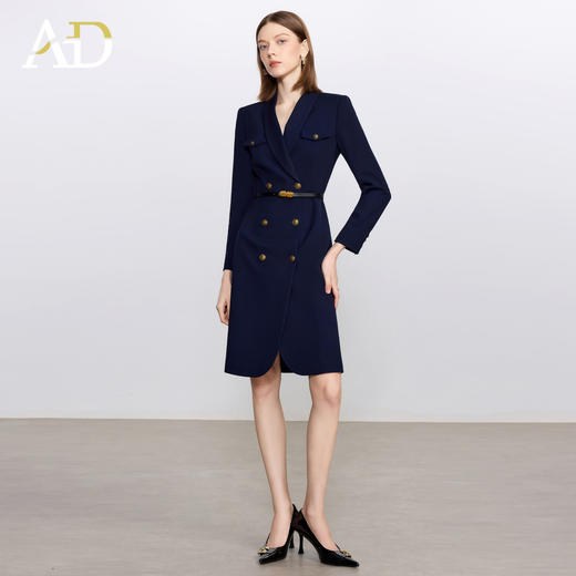 AD简单大方高级感穿搭2025新款长袖西服裙双排扣职业装藏青色工装 商品图3