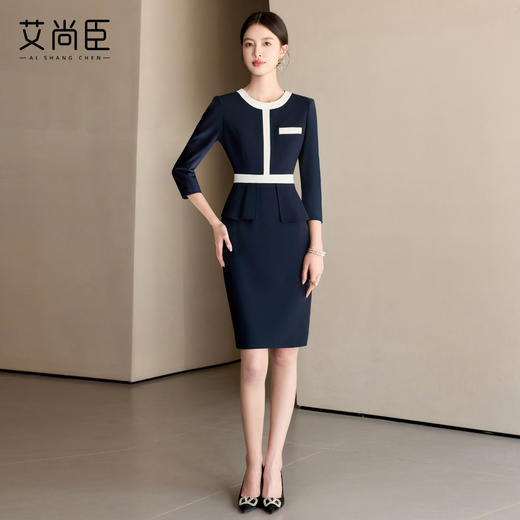 艾尚臣高级感藏青色连衣裙气质时尚职场正式场合修身显瘦工作服 商品图2