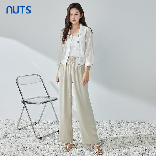 NUTS商场同款夏季纯色简约宽松松紧腰阔腿休闲长裤女325073313 商品图3