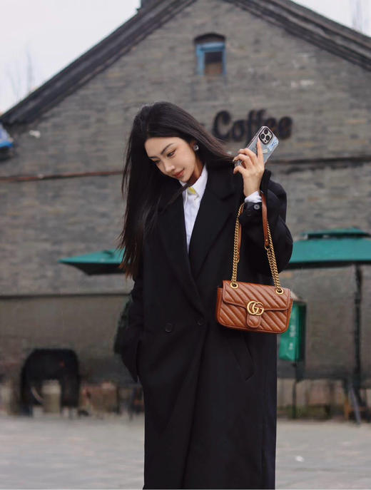 Gucci 双G 马蒙 焦糖色 油蜡牛皮 小号 斜挎包 商品图3