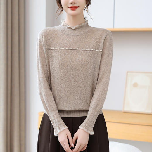 CC 28-1589半高领蕾丝打底衫珍珠洋气针织上衣 商品图3