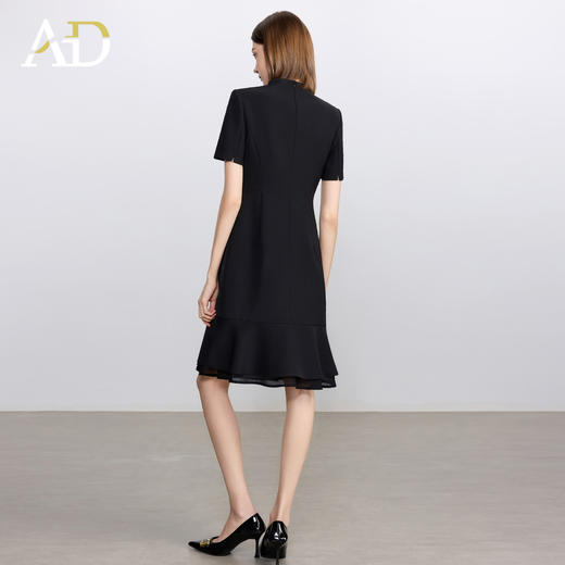 AD职业连衣裙女新款气质时尚V领连身裙2025高级感双层纱鱼尾裙夏 商品图4