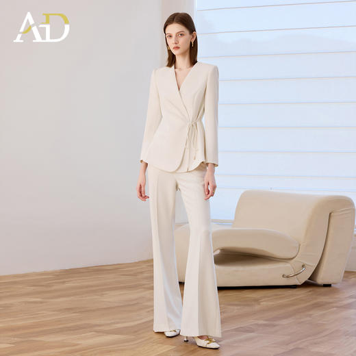 AD白色新中式职业装西装套装女2025秋冬季高级感V领系带西服外套 商品图4