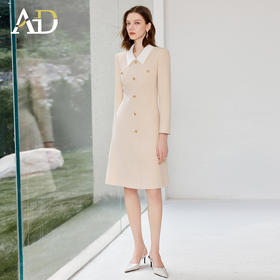 AD气质翻领粗花呢连衣裙女2025秋冬新款老钱风拼接长袖小香A字裙