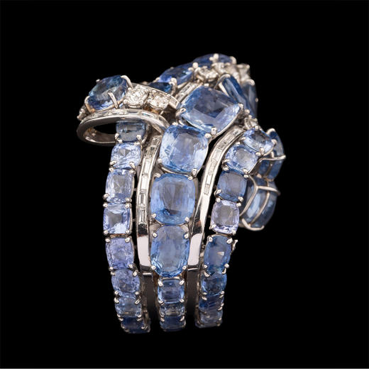 独角鹿西洋古董 1950年代美国出品铂金镶嵌钻石及蓝宝石手镯 商品图4