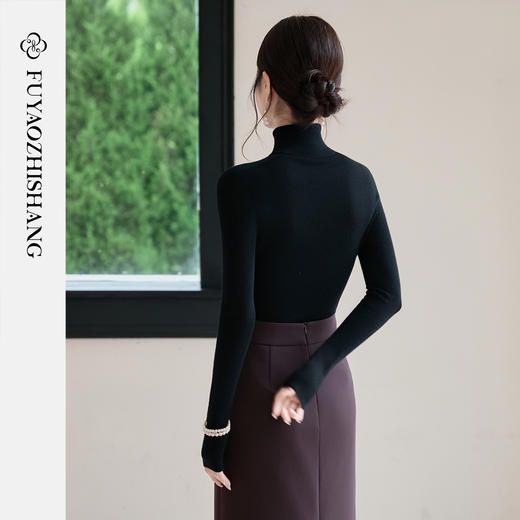 FUYAO扶摇 纯羊绒衫气质黑色上衣女秋冬百搭高级感针织衫修身显瘦 商品图4