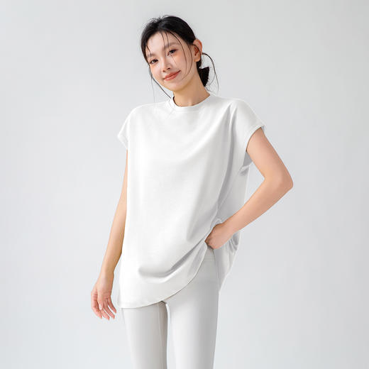 跃牌【美西西系列】设计感百搭复古文艺小飞袖中长款运动健身宽松上衣女DX-518 商品图2