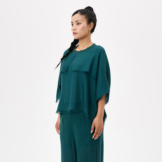 羊绒圆领斗篷式女上衣  SJF97W342N 商品图3