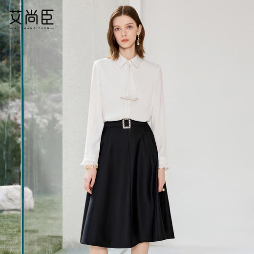 艾尚臣简约白色衬衫套装女2025秋高级感穿搭气质轻熟风职业装套裙 商品图1