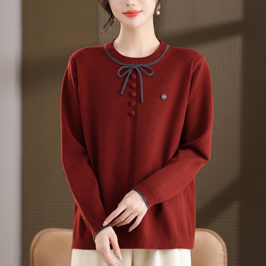 CC 28-1590蝴蝶结圆领针织衫气质上衣 商品图0