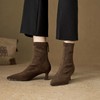 【预售5天】尖头高跟短靴女秋冬新款棕色麂皮绒面洋气裸靴弹力瘦瘦靴HB&8866 商品缩略图1