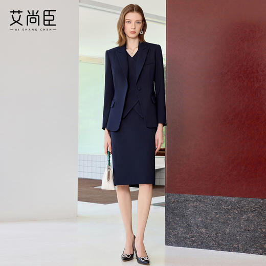 艾尚臣藏青色西装套装裙女高级感秋季气质商务正装小个子职业穿搭 商品图1